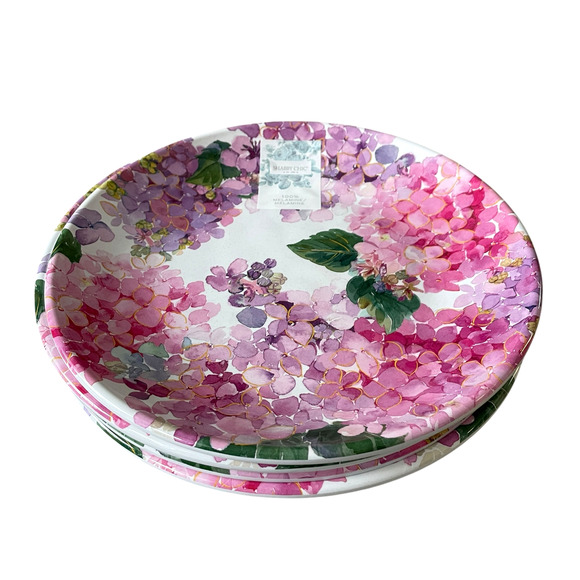 NEW Shabby Chic Pink Floral Hydrangea Melamine Dinner Plates 11in Set of 4 - Picture 5 of 9